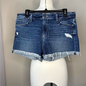 PAIGE Blue Distressed Jean Shorts
